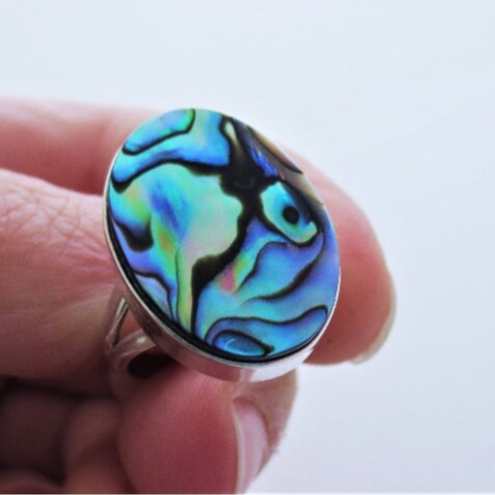 Abalone Shell Sterling Silver Oval Ring Size 7 EE Designs